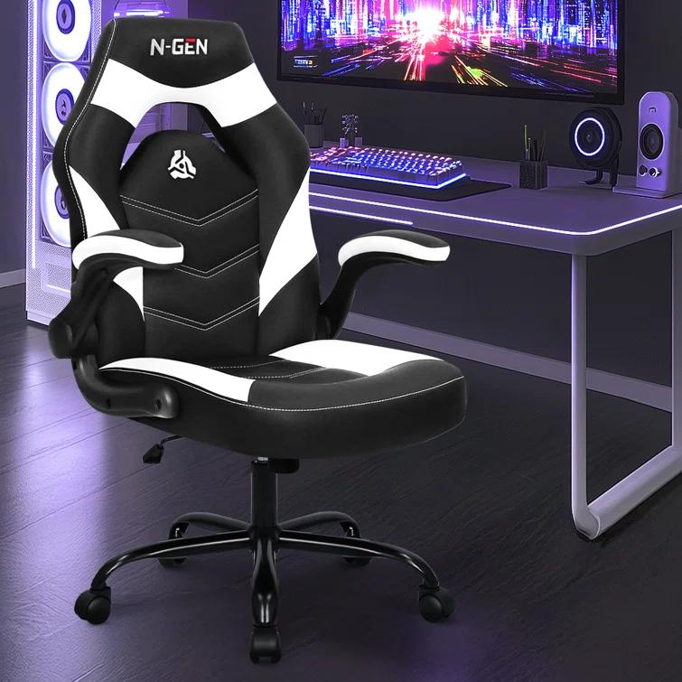 Neo Chair N-GEN Adjustable Ergonomic Faux Leather Swiveling PC & Racing Game Office Desk Chair with Flip-Up Arms
