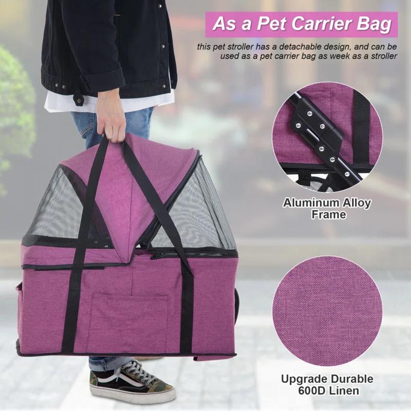 BestPet Foldable Pet Stroller with Detachable Carrier
