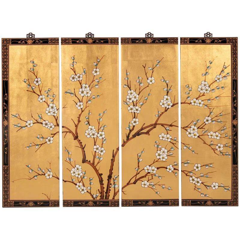 Oriental Furniture Cherry Blossom 36" H x 12" W 4 - Piece Wall Décor