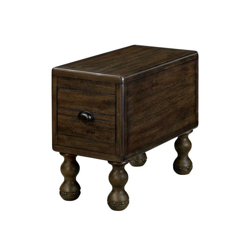 MSTYLE Solid Wood End Table, Rectangle 23.6 Inch Narrow Side Table With Drawer, Vintage Bedside Table Nightstand For Small Spaces, Living Room, Bedroom