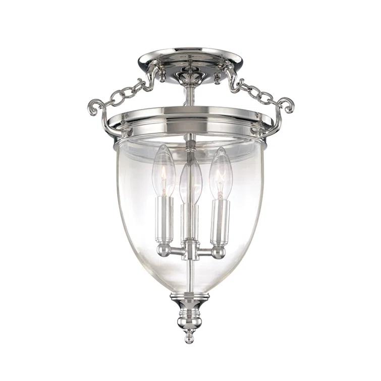 Regency Elegance 11" 3-Light Polished Nickel & Glass Jar Semi-Flush Mount