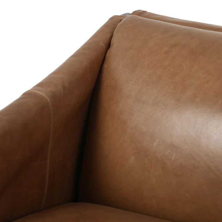 Palermo Nude Genuine Leather Contemporary Armchair in Natural Whitewash