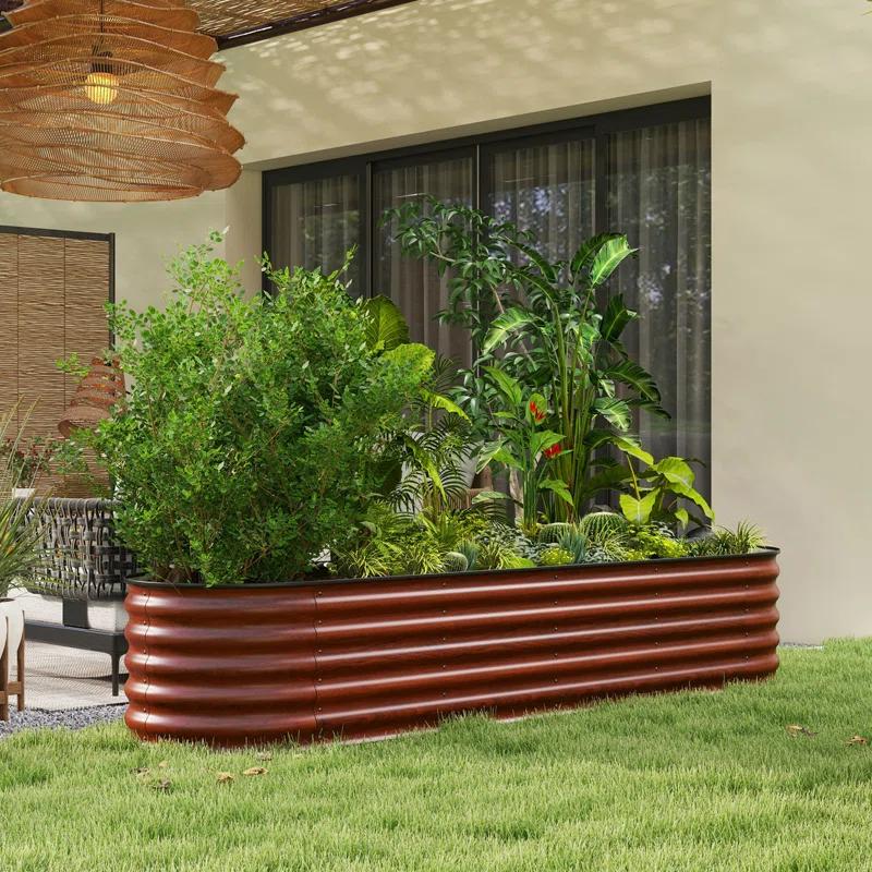 Arlmont & Co. Galvanized Raised Garden Bed Kit, Outdoor Metal Elevated Planter Box with Safety Edging, Easy DIY Stock Tank