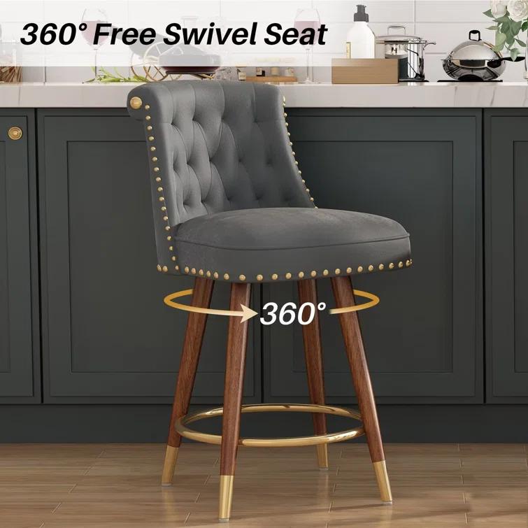 Everly Quinn Claymont Swivel 24 inch Counter Height Stools  (Set of 2) Upholstered Bar Stools with Back