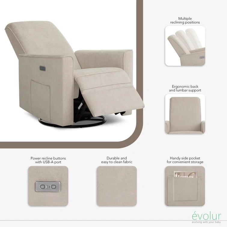 Evolur Greenguard Gold Certified Upholstered Swivel Reclining Glider