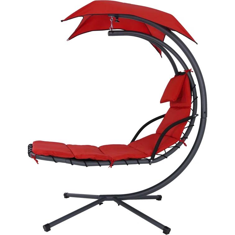 Arlmont & Co. Sadie Steel Outdoor Floating Chaise Lounge Chair with Stand and Canopy - Red