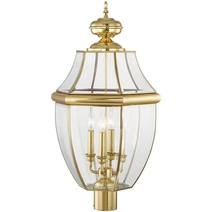 Lighting Lumens 4 Light Outdoor Post Lantern Pendant Lighting Fixture - Clear Beveled Glass Shade