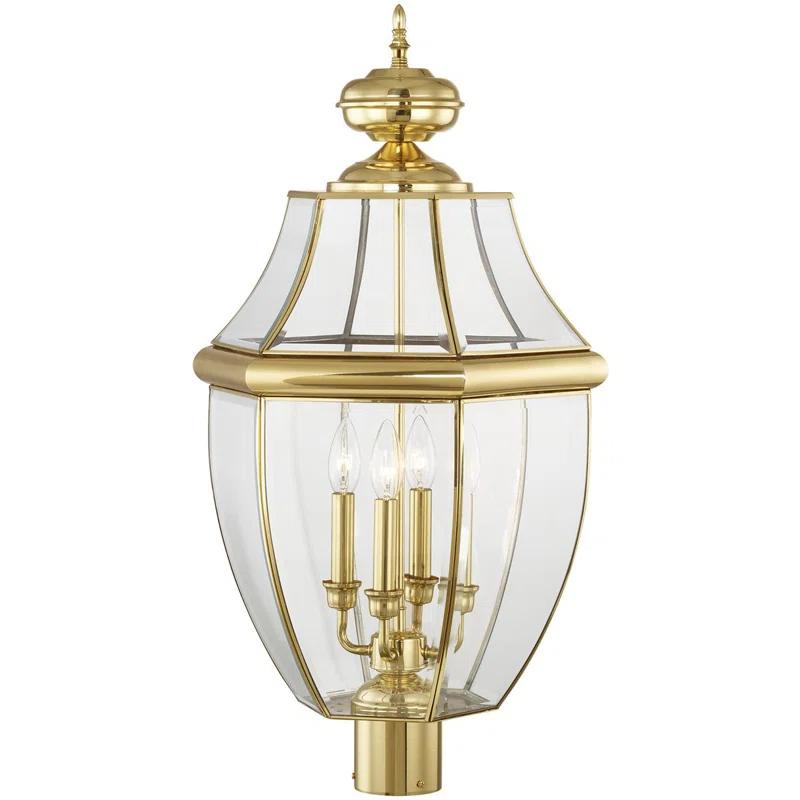 Lighting Lumens 4 Light Outdoor Post Lantern Pendant Lighting Fixture - Clear Beveled Glass Shade