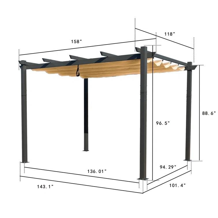 Kozyard Atlantics Outdoor Retractable Pergola with Sun Shade Canopy 10' x 13'