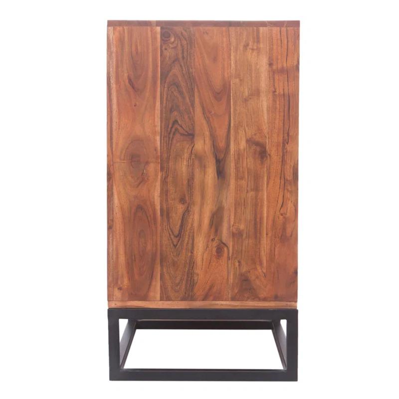 Birch Lane™ Pantai Modern Acacia Wood Dresser or Display Unit With Metal Base, Walnut Brown and Black