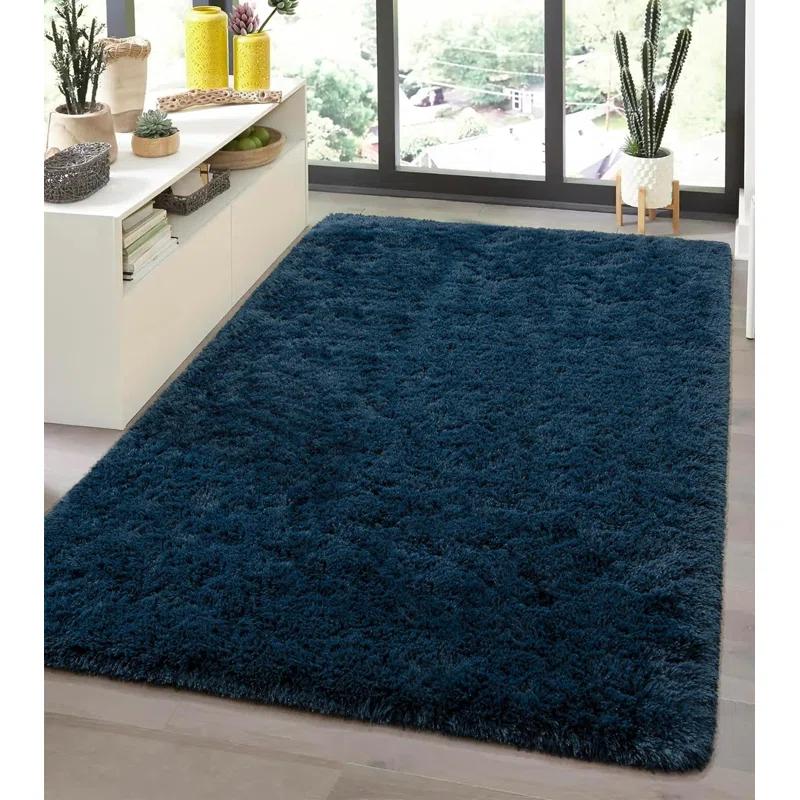 Shag Area Rug For Living Room, 4X6 Feet Navy Blue Soft Fluffy Indoor Plush Throw Rugs For Bedroom Girls Kids Room Nursery Dorm Home Decor Carpet