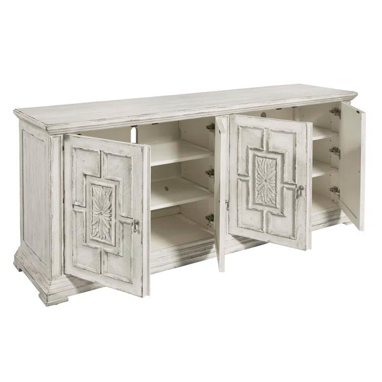 Pulaski Furniture 4 Door Rosette Carved Entertainment Credenza in Distressed White