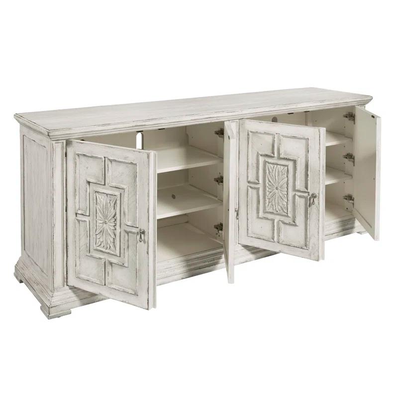 Pulaski Furniture 4 Door Rosette Carved Entertainment Credenza in Distressed White