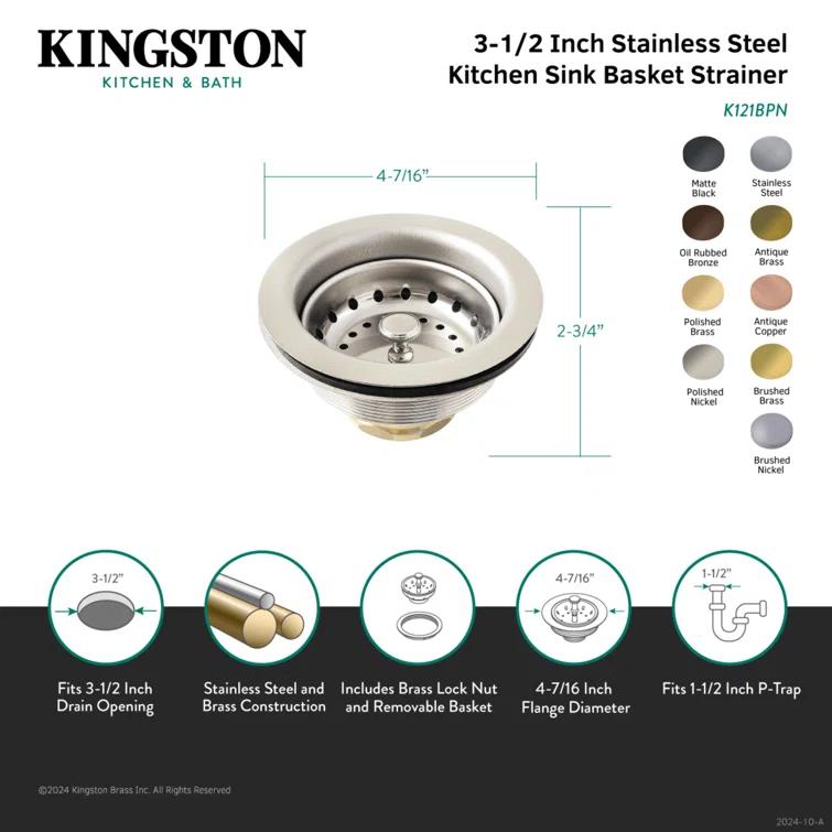Kingston Brass Kingston Brass Fresno 3-1/2 Inch Kitchen Sink Basket Strainer Only K121BBB