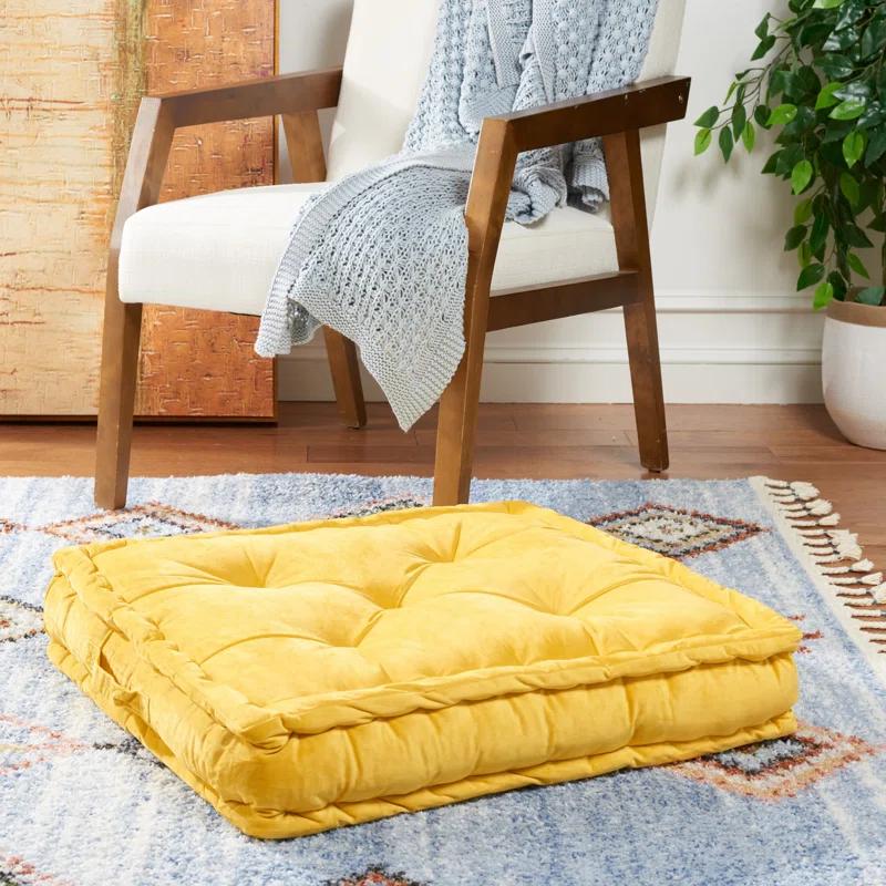 Yellow Tufted Square Floor Pillow with Polyfill