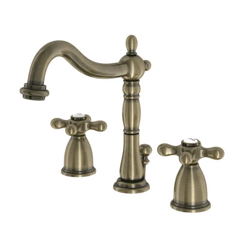 Kingston Brass Heritage Two-Handle 3-Hole Deck Mount Widespread Bathroom Faucet with Pop-Up Drain