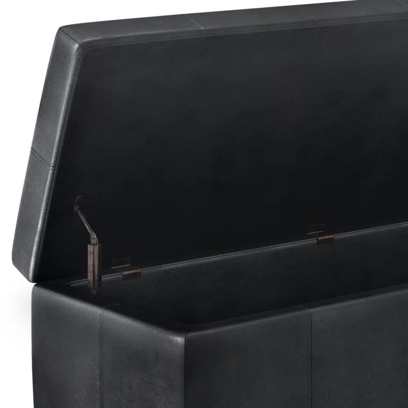 Simpli Home Kingsley 48"W Upholstered Storage Ottoman with Lift-Top Lid, Nailhead Trim, and Stitching Detail