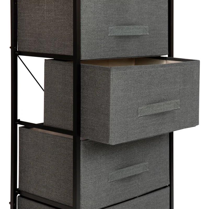 Flash Furniture Malone 4 Drawer Vertical Storage Dresser with Wood Top & Fabric Pull Drawers
