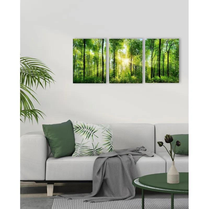 3 Panel Nature Wall Art ,Landscape Paintings Framed Trees Green Pictures Sunrise Scenery Wall Decor