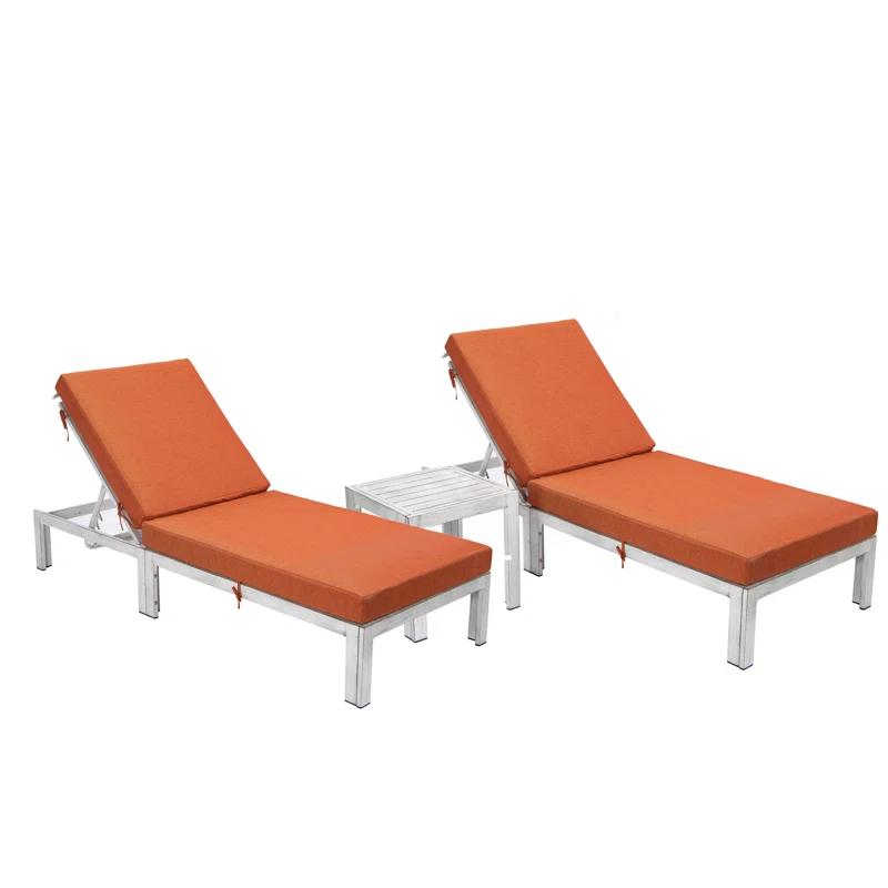 LeisureMod Outdoor Metal Chaise Lounge - Set of 2 with Table (Set of 2)