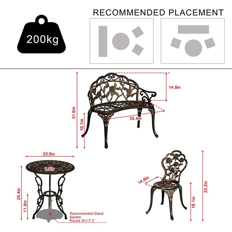 Bloomsbury Market Busselton Round 4 - Person Cast Aluminum Patio Bistro Set Brown