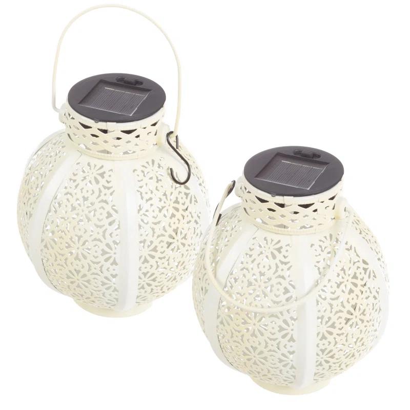 Pure Garden 2 Solar Outdoor Lights - Hanging Or Tabletop Rechargeable LED Lantern With Hooks- Outdoor Decor (Set of 2)