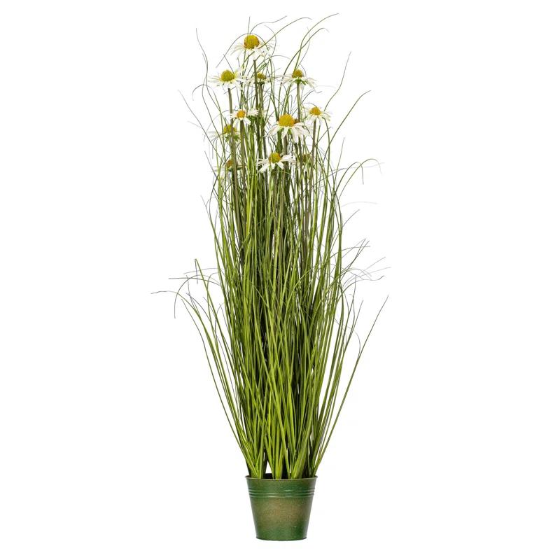 Freeport Park® Huson 48" Artificial Potted Green Grass and Daisies.