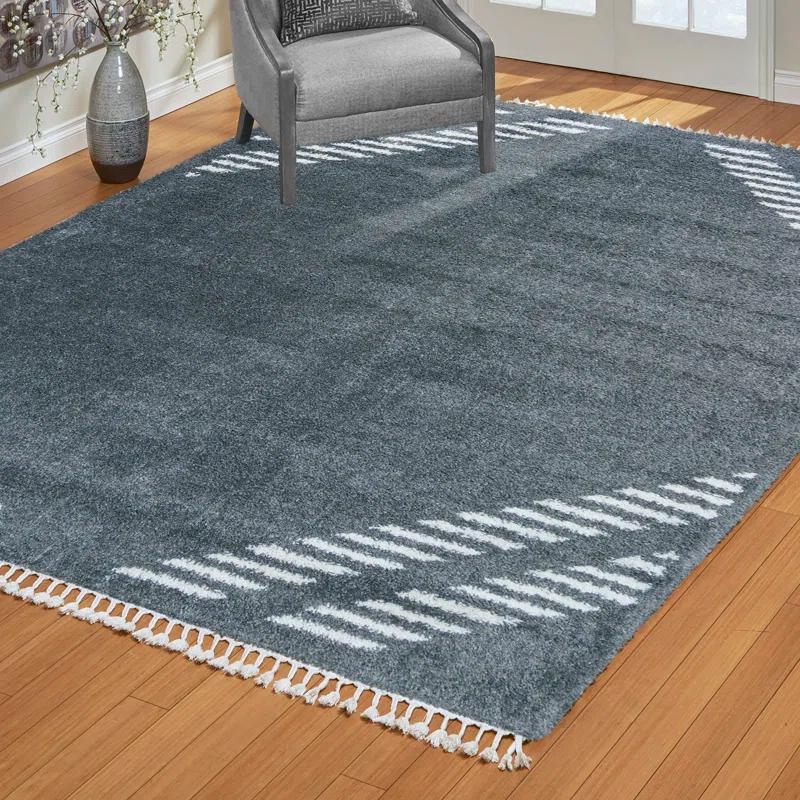 Gertmenian Limmet Lowne Charcoal Gray/Ivory Plush Modern Shag Area Rug with Fringe