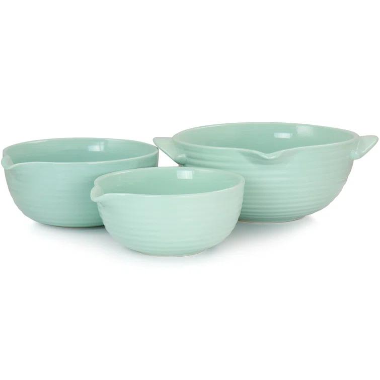 Martha Stewart Martha Stewart 3 Piece Vintage Stoneware Prep Batter Bowl Set In Mint