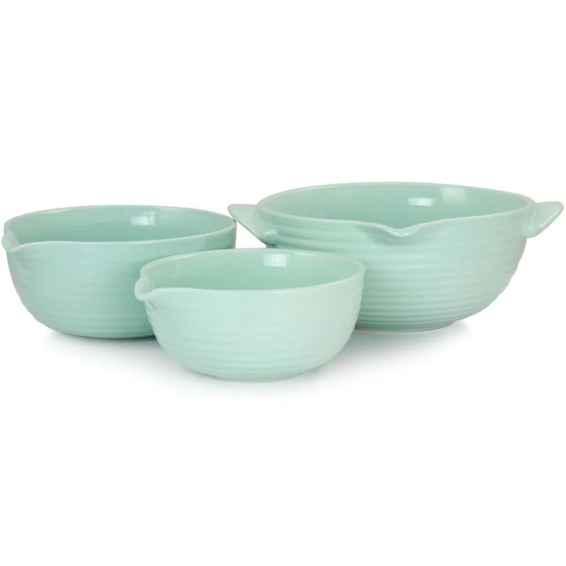 Martha Stewart Martha Stewart 3 Piece Vintage Stoneware Prep Batter Bowl Set In Mint