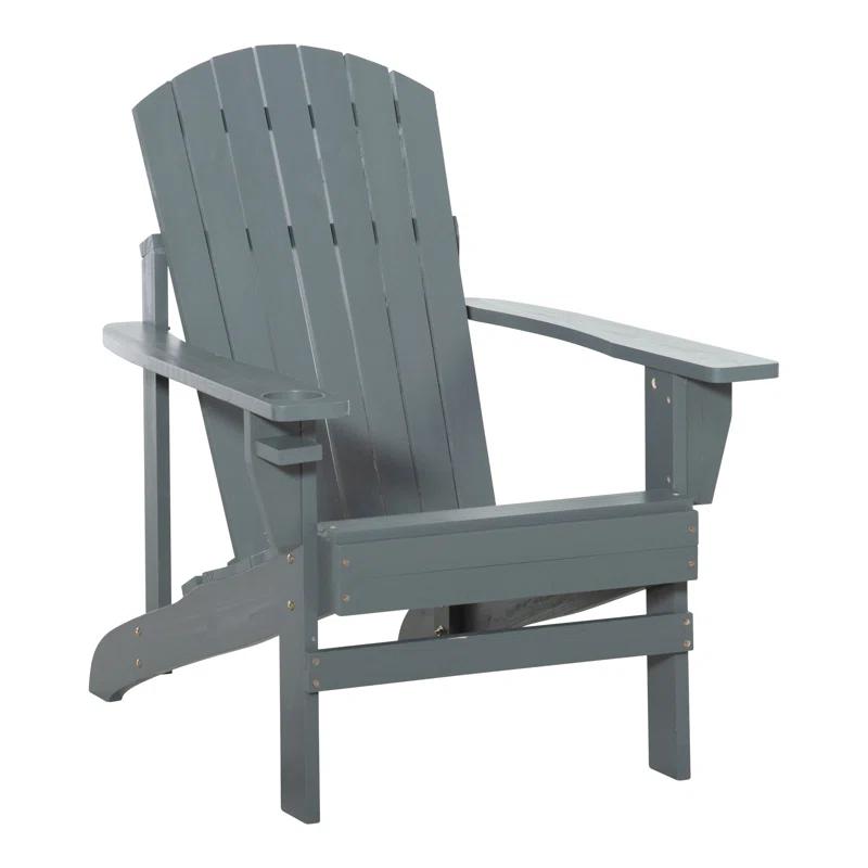 Highland Dunes Outsunny Wooden Adirondack Chair, Outdoor Patio Lawn Chair With Cup Holder, Weather Resistant Lawn Furniture, Classic Lounge For Deck, Garden, Backyard, Fire Pit