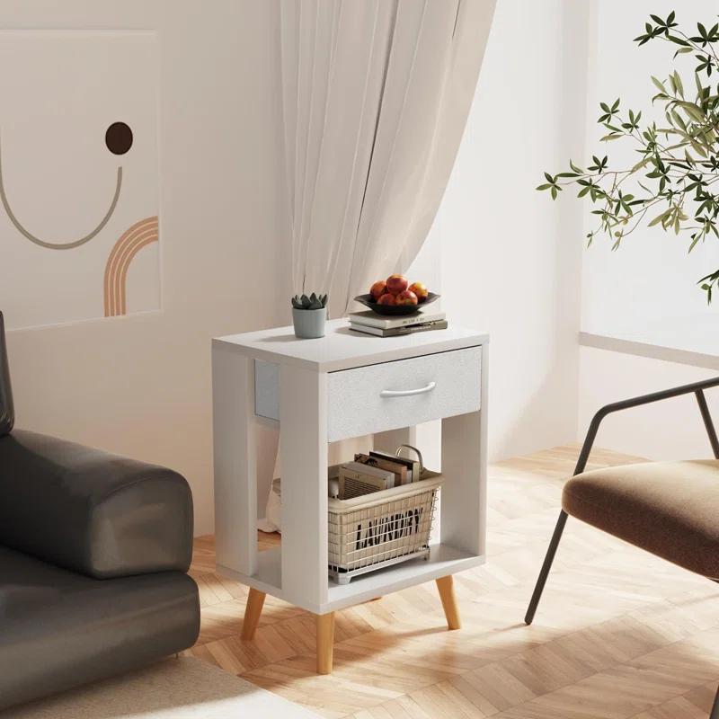 17 Stories Nightstands Set Of 2 With Fabric Storage Drawer And Open Wood Shelf, Side Table With Storage For Bedroom, Bedside Tables - 23.7" H