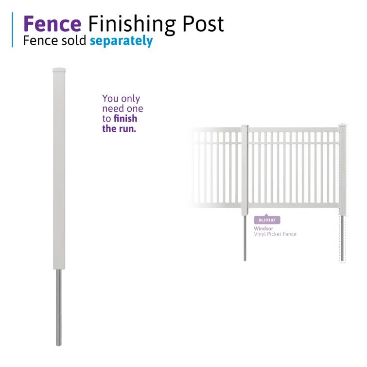WamBam No-Dig Fence 5ft H (1 Fence Post) No Dig WamBam Windsor Finishing Post with Steel Pipe Anchor Kit, Permanent White Vinyl Post for Windsor Fence Panels and Gate Kit, Perfect for Yard, Pool or Dog Fence BL19109