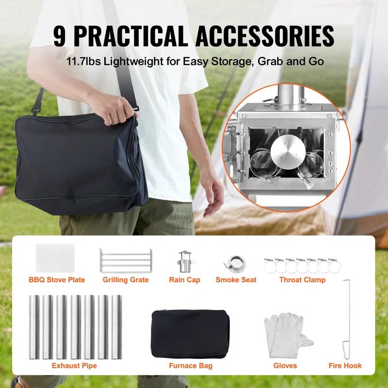 VEVOR 11 Square Feet Natural Vent Freestanding Wood Burning Stove