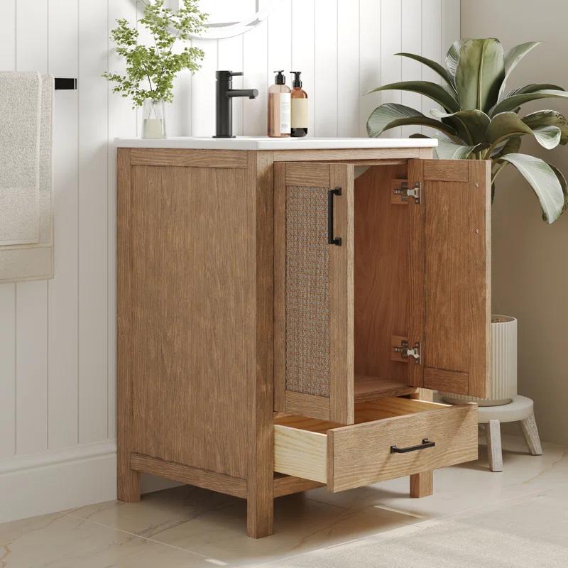 DeerValley Cove 24" Fully Assembled Single Bathroom Vanity with Ceramic Top, Soft-close Doors and Drawer