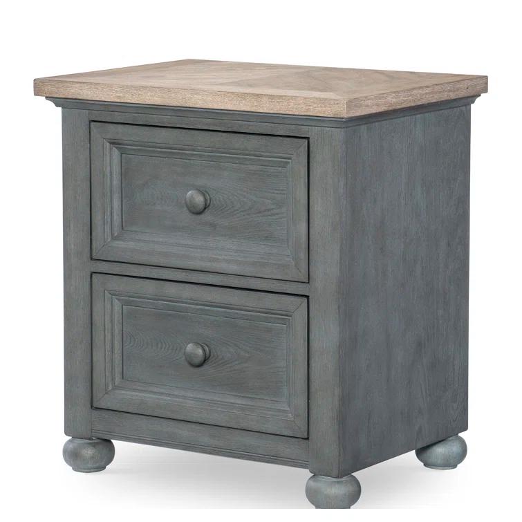 Lea 2 - Drawer Solid Wood Nightstand in Gray/Brown