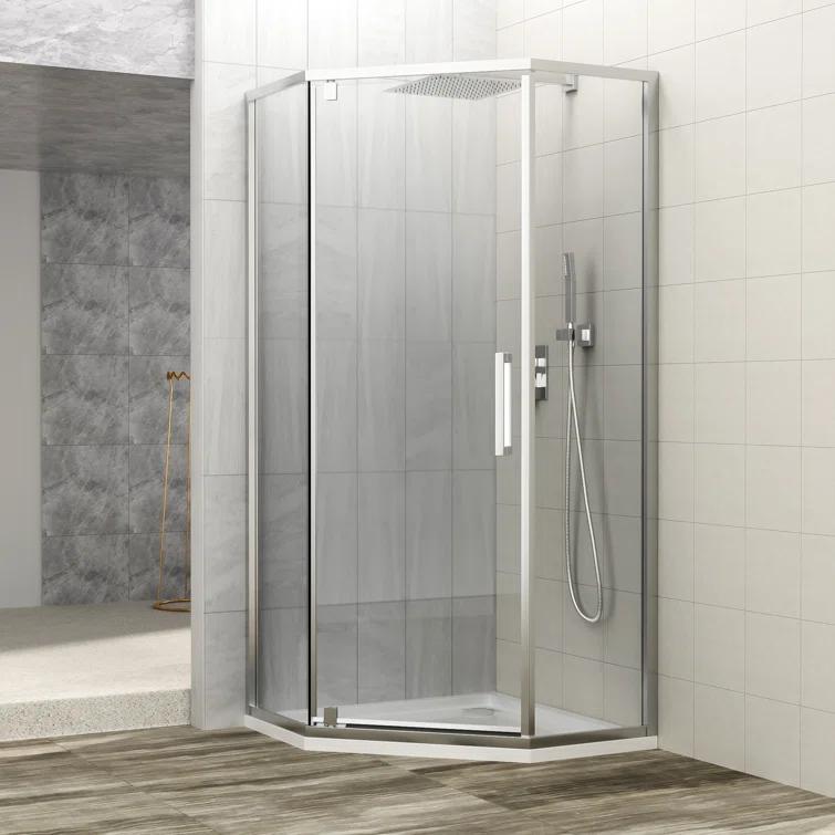 Audiohome Shower Door 34-1/8" X 72" Semi-Frameless Neo-Angle Hinged Shower Enclosure AHYTD-W124366340