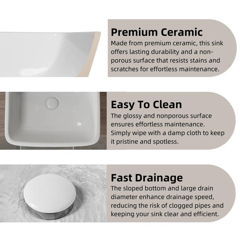 Los Flexi Wall Mount Sink with Overflow, Modern Floating Bathroom Vessel Sink, Single Faucet Hole, Pop-up Drain Included