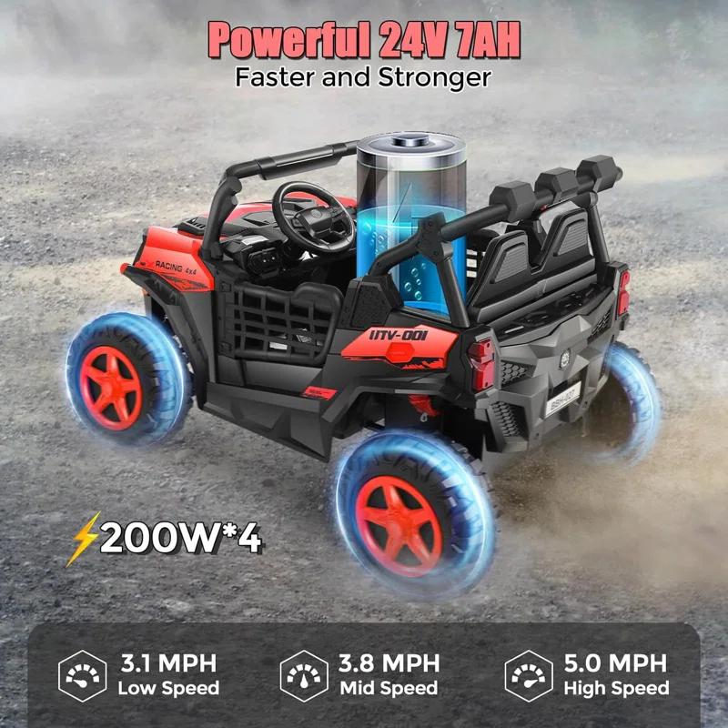 Ancheer 24v 2 Seater Ride on Car with Remote Control, 4WD/2WD Kids Power Electric Wheel UTV, 20" Spacious Seat, 4 Shock Absorbers, Music, Bluetooth, 24 Volt Ride On Toys for Boys/Girls