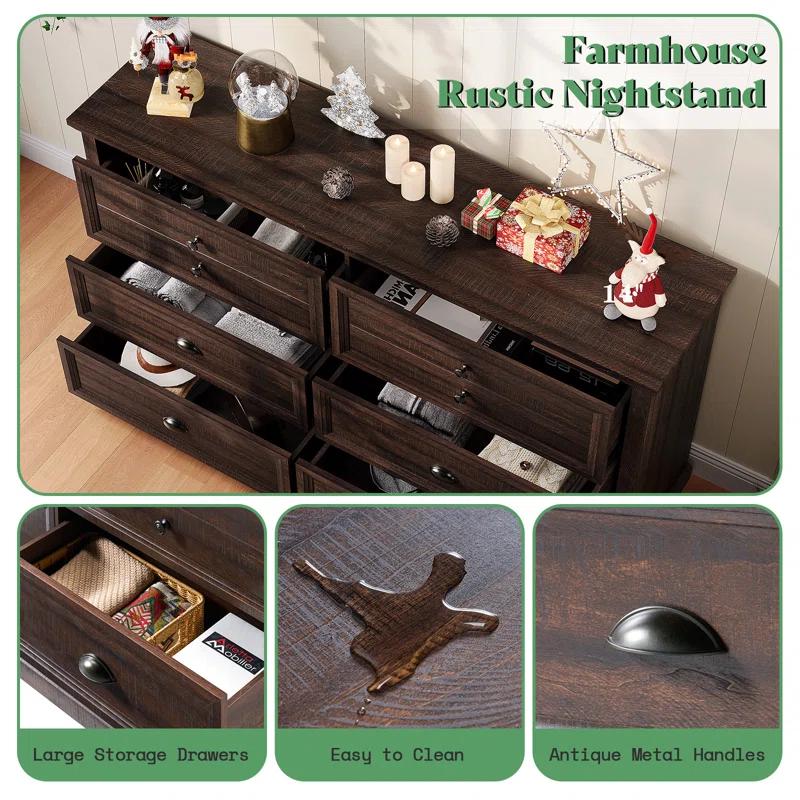 Winston Porter 58" Farmhouse 6 Drawer Dresser