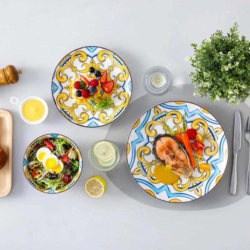 Bloomsbury Market Plates And Bowls Sets For 4,  Porcelain Dinnerware Sets Dishware Sets Chip Resistant Ceramic Dish Set Dining Dinner Ware Service, Series Jasmin,(12 Pieces/Mixcolor)