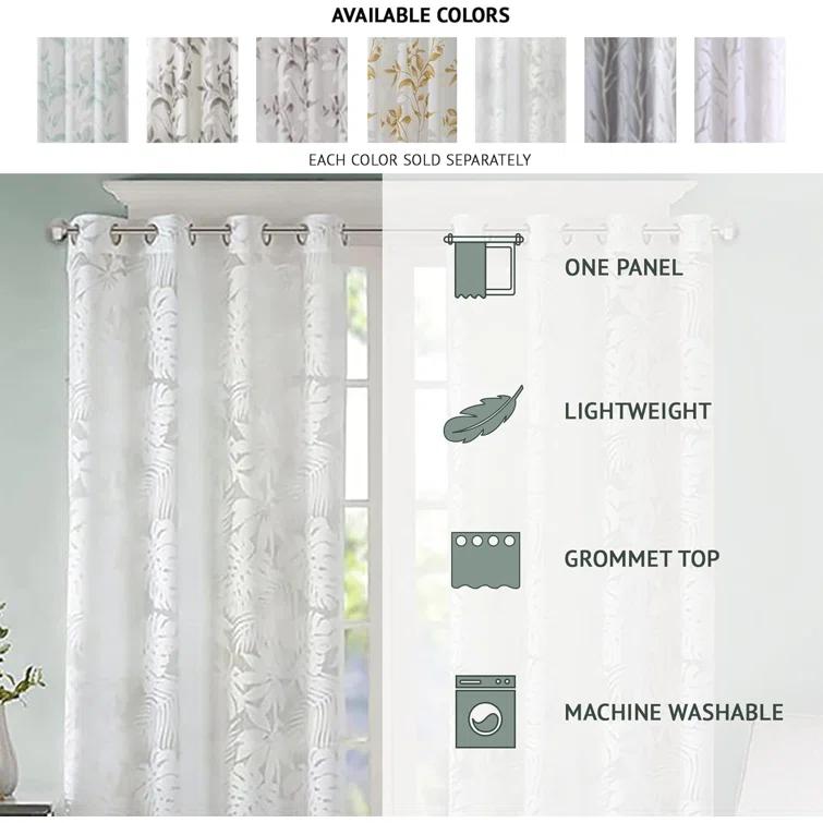 Madison Park Cecily Floral Printed Burnout Sheer Grommet Single Curtain Panel