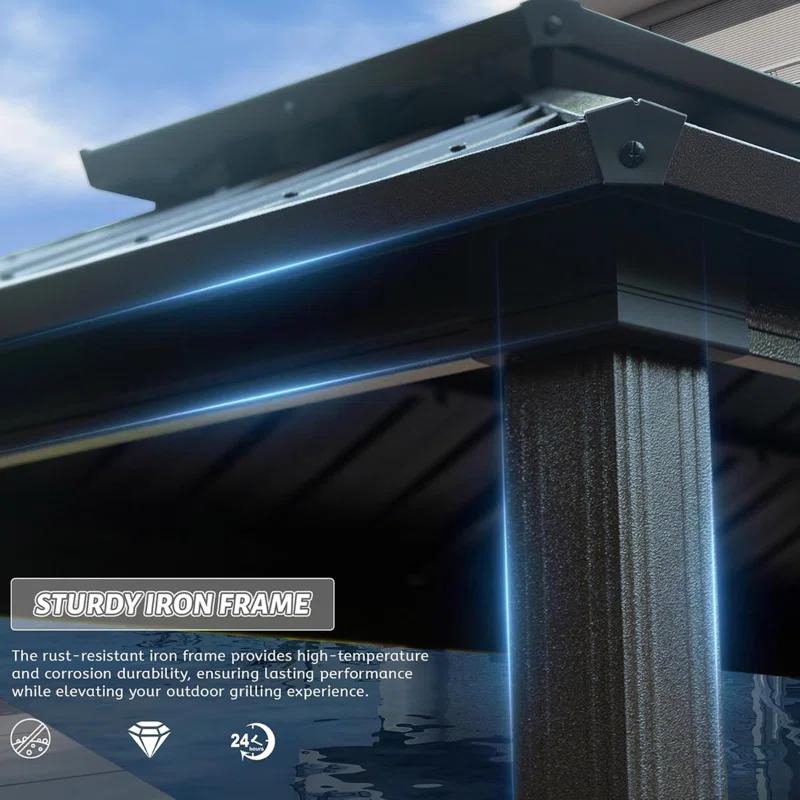 VODYXSEP Hardtop Grill Gazebo, Outdoor BBQ Gazebo With Double Galvanized Steel Roof, Patio Grill Canopy With 2 Cabinets And Ceiling Hooks For Backyard, Lawn, Garden