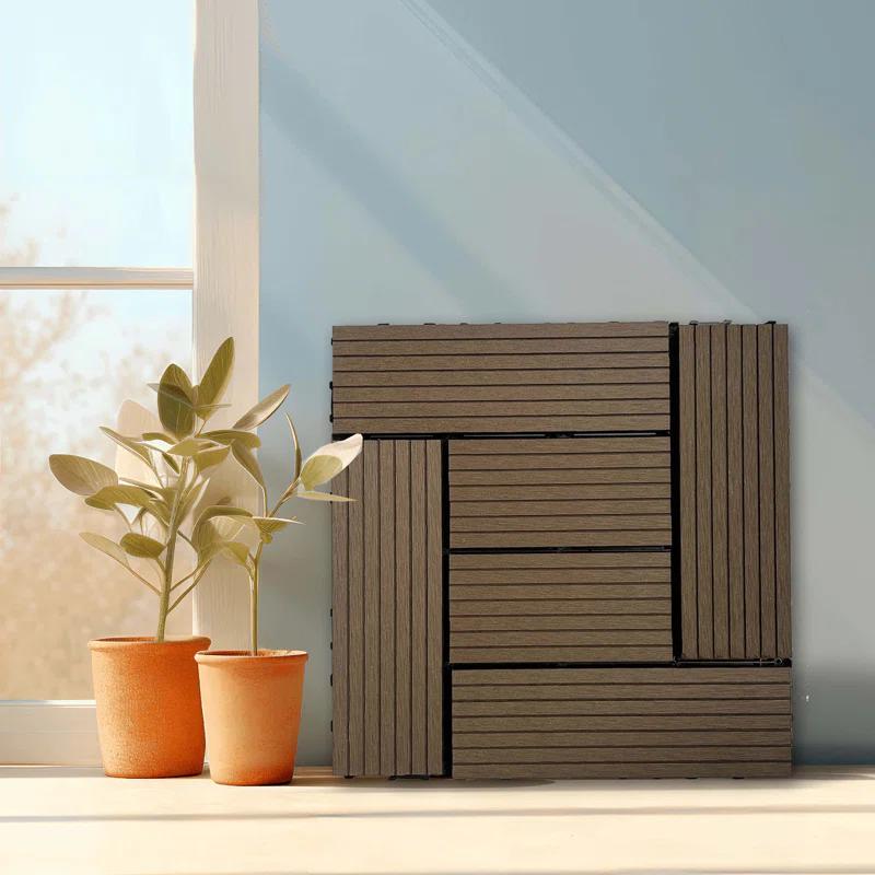 Wood Garden Wood Plastic Composite Deck Tiles, Composite Decking Resist Rust, Water, Weather, Indoor&Outdoor, DIY Interlocking Decking Tiles, Floor Tile(Set of 20)