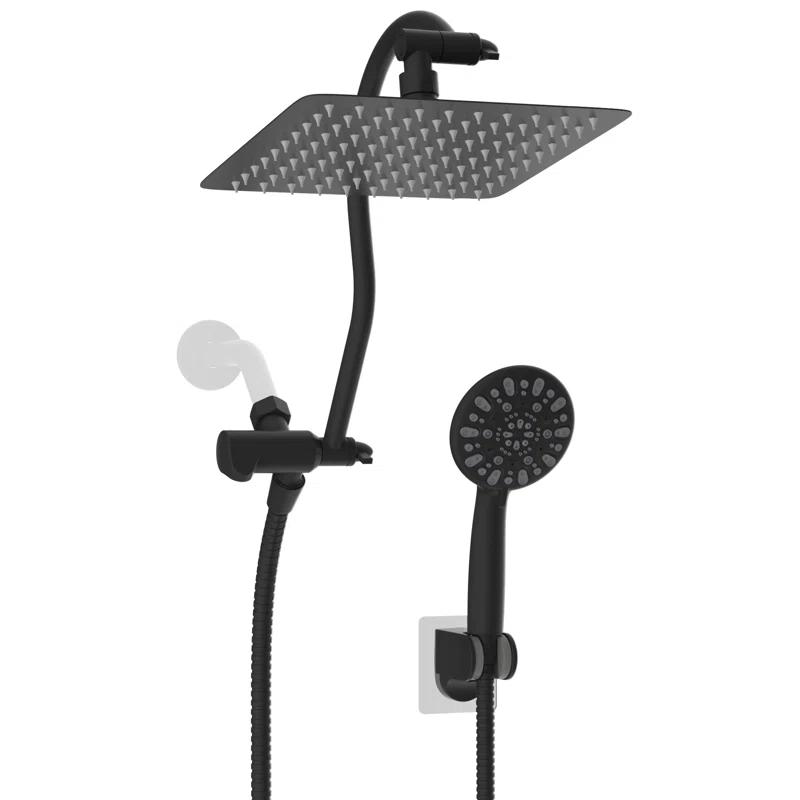Hibbent Dual Shower Head Combo with Metal 8 Inch High Pressure Rainfall Shower Head  and Handheld Shower SCW01-HS070-SS080-CP