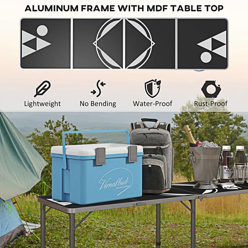 wendeway Outsunny 8ft Portable Beer Pong Table with Adjustable Legs, Folding Camping Table, Aluminum Picnic Table