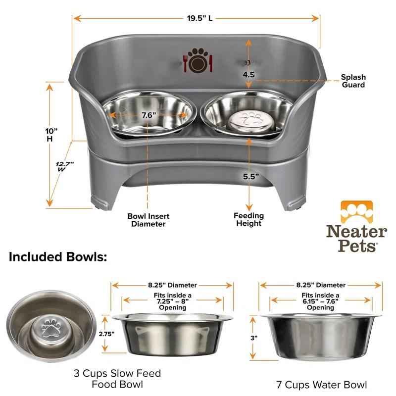 Slow Feed Bowl - Mess-Proof Dog Bowls Made In USA – Elevated, No Spill, Non-Tip, Non-Slip, Raised Stainless Steel Food/Water Pet Bowls Aid Digestion