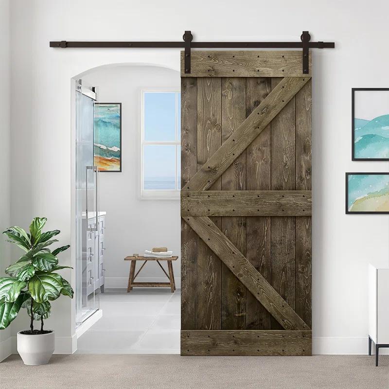 Calhome 84'' Solid Wood Paneled Painted without Installation Hardware Kit Barn Door