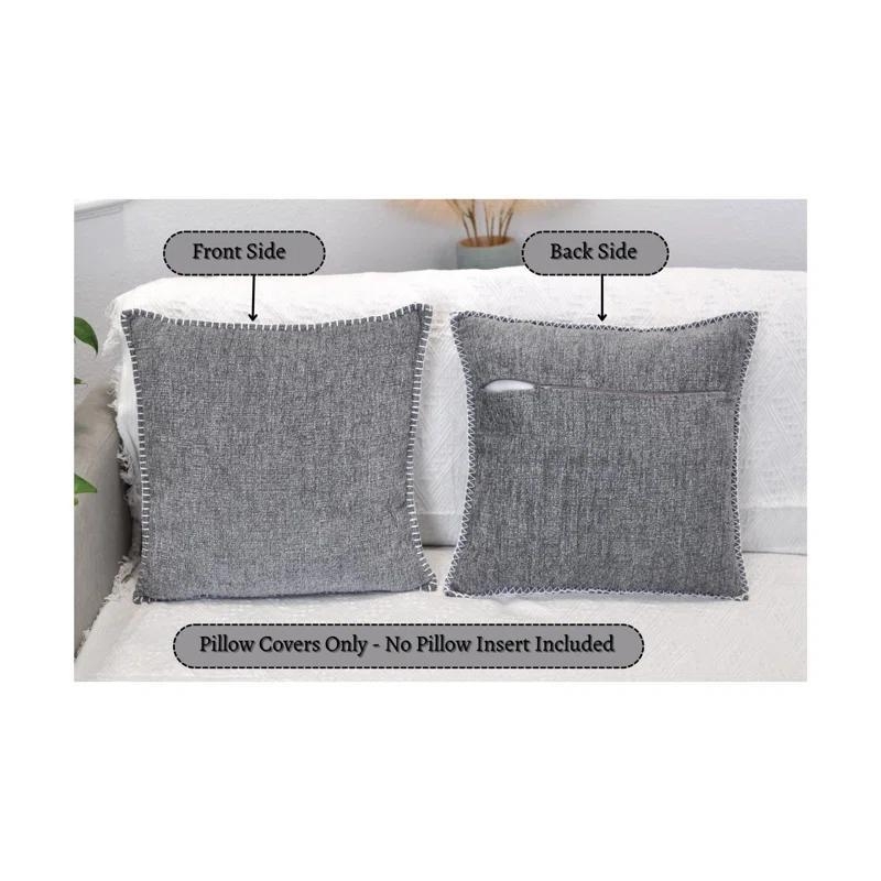 Oveesha Soft Chenille Throw Pillow Covers With Stitched Edge (Set of 2)
