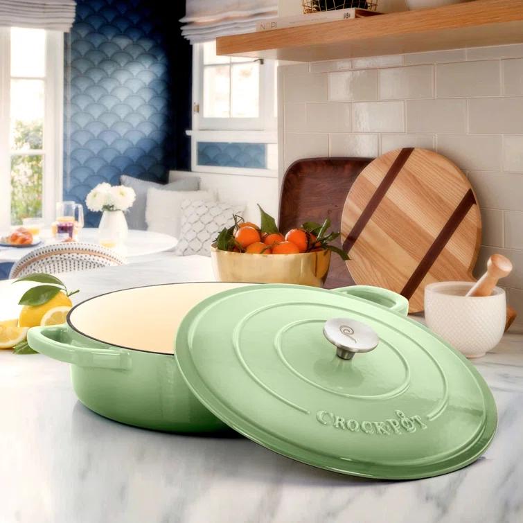 Crock-pot Crock Pot Artisan 5 Quart Round Enameled Cast Iron Braiser Pan With Self Basting Lid In Pistachio Green | Wayfair